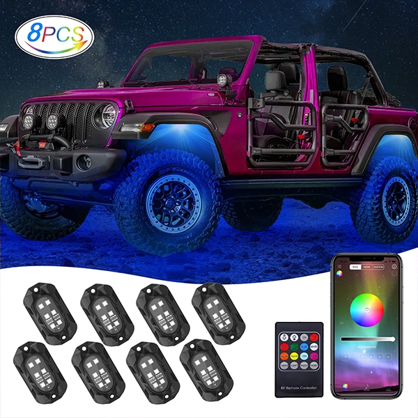RGB 8 pod App control rgbw pure car led rock light underglow decking lights kit